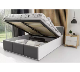 Spálňová posteľ Panamax v bielej farbe s grafitovou výplňou, s matracom 120 x 200
