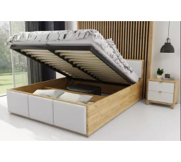 Spálňová posteľ Panamax z dubového kraftového dreva, s bielou výplňou, s matracom 160 x 200