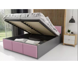 Spálňová posteľ Panamax v grafitovej farbe, s ružovou výplňou, s matracom 140 x 200